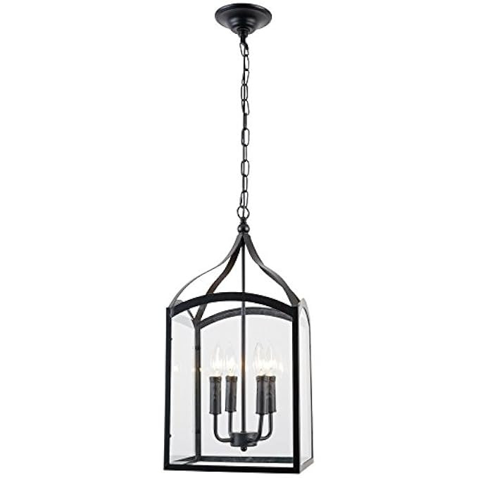 Light Society 4-Light Victoria Foyer Pendant Lamp, Matte Black Shade with Clear Glass Panels, Vintag | Amazon (US)