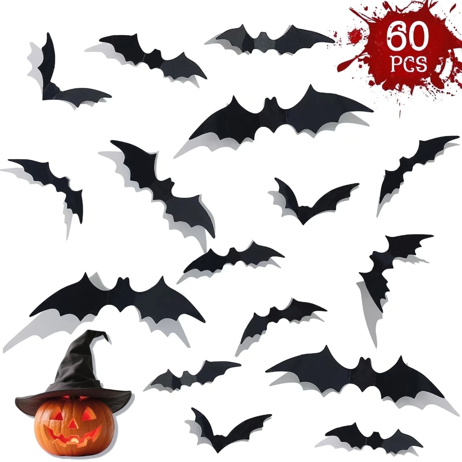 Syvvy 60Pcs Bats Wall Decor,Bats Halloween Decorations,PVC 3D Black Waterproof Spooky Bat Sticker... | Walmart (US)