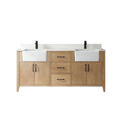 Vinnova Sevilla 72-in Washed Ash Farmhouse Double Sink Bathroom Vanity with White Engineered Ston... | Lowe's