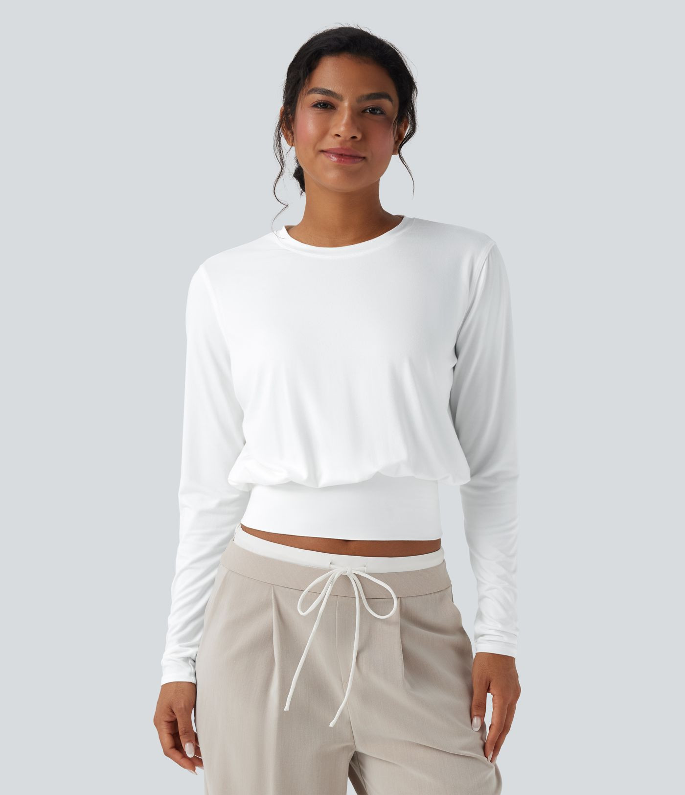 Round Neck Long Sleeve Work Top | HALARA