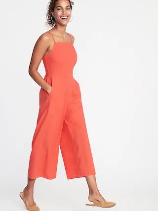 Square-Neck Linen-Blend Jumpsuit for Women | Old Navy US
