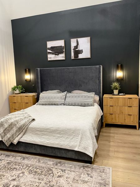 King size bed, 3 drawer oversized nightstands, modern wall art, Kichler sconces, quilt, Ruggable, Tall headboard, chest of drawers, contemporary bed, upholstered bed. 


#LTKFind #LTKhome #LTKstyletip