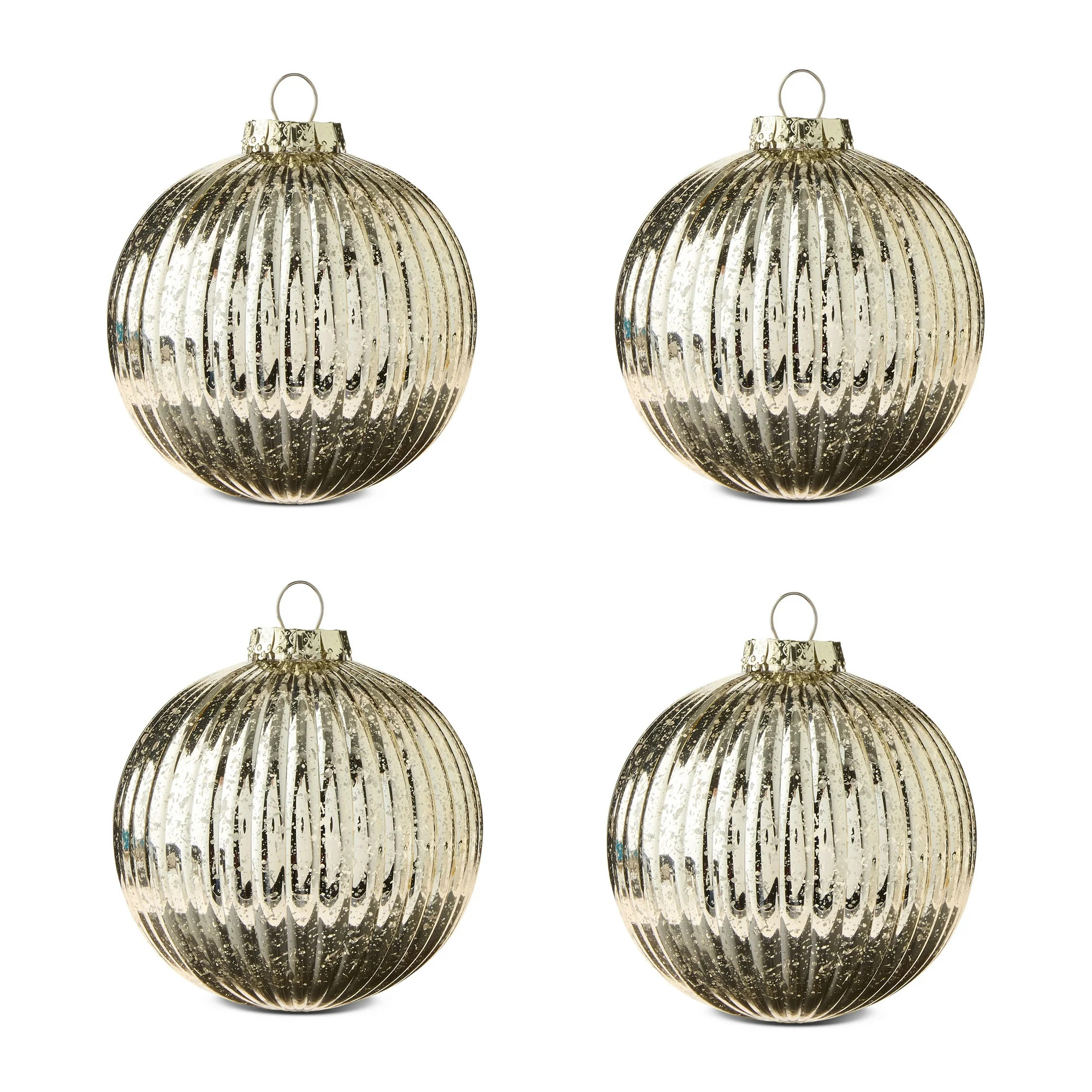4-Count Gold Vintage-Style Shatterproof Christmas Ornaments, 5.9 in, by Holiday Time | Walmart (US)