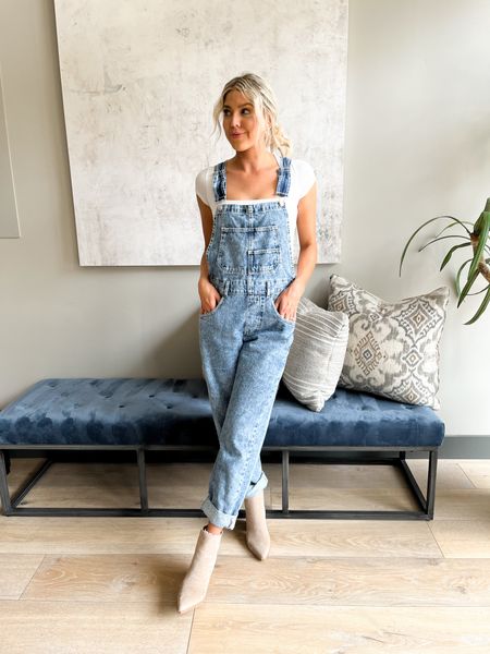 Love this pair of Free People denim overalls from revovle. Wearing an XS. Paired it with my favorite white Amazon tee (XS)

#LTKstyletip #LTKfindsunder50 #LTKfindsunder100