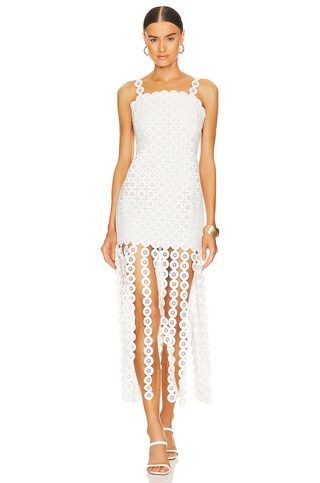 SIMKHAI Jaycee Lace Fringe Midi Dress in White from Revolve.com | Revolve Clothing (Global)