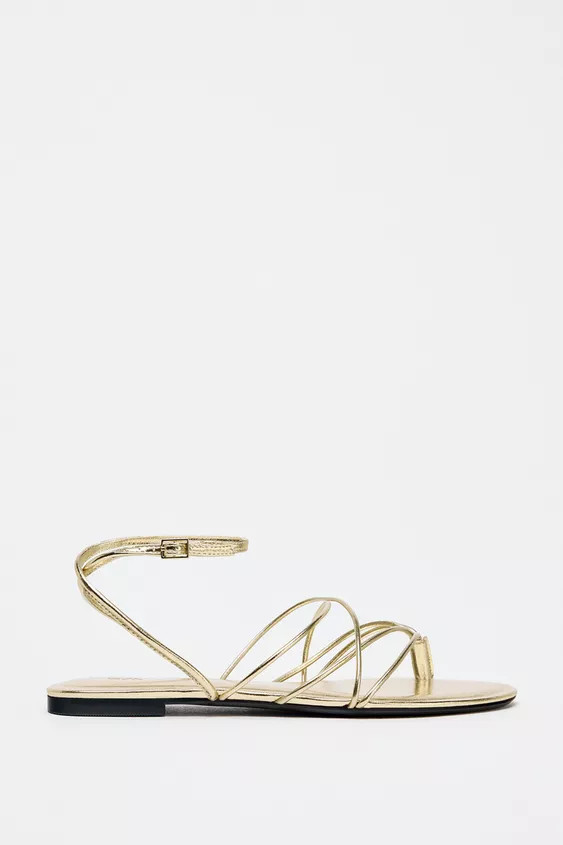 GOLD STRAPPY FLAT SANDALS | Zara UK