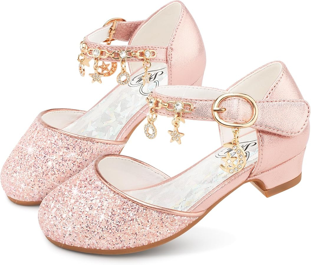 Stelle Girls High Heels Sequins Dress Sandals Princess Dress Shoes Flower Wedding Party Shoes | Amazon (US)