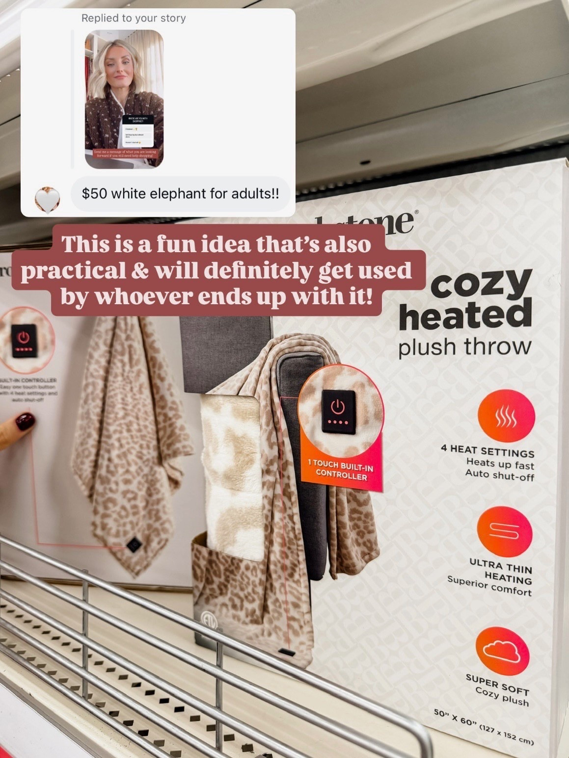 This heated throw blanket comes in several colors/patterns! This would be a great gift for anybody!

Loverly Grey, gift guide, gift ideas, Target find, heated throw blanket 

#LTKHoliday #LTKGiftGuide #LTKFindsUnder50