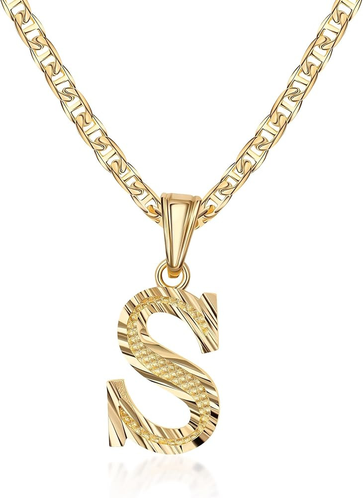 Barzel 18K Gold Plated Initial Necklace with Diamond Cut Initial,18" Chain with 2" Extension, Wat... | Amazon (US)