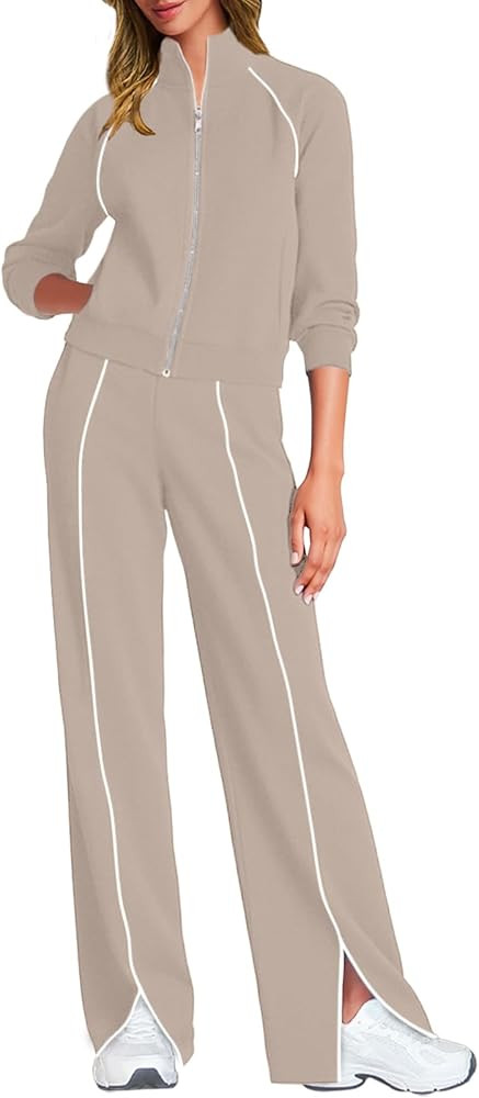 UNIANKIYA Womens Two Piece Sets Lounge Matching Set Casual Long Sleeve Sweatshirt with Wide Leg P... | Amazon (US)