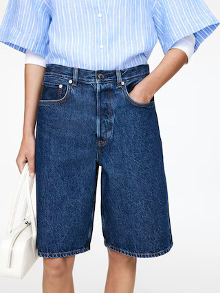 Long Denim Shorts – Dark Blue – Women – ARKET GB | Arket UK