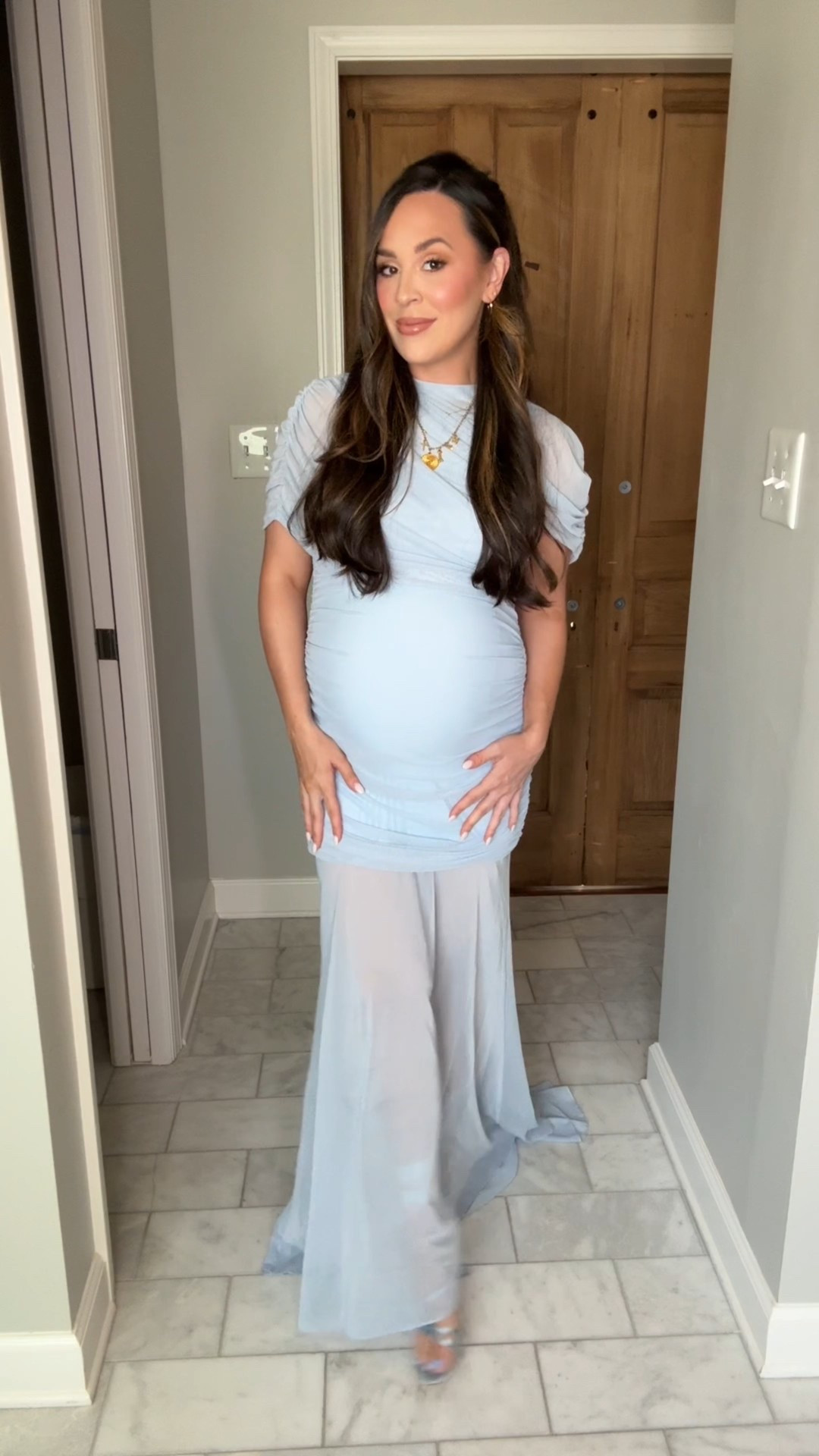 My outfit for my baby shower today! Such a beautiful baby boy shower dress. 🩵 This dress is so bump friendly! I’m wearing my normal size small and it was very stretchy. 

#LTKParties #LTKBump #LTKBaby