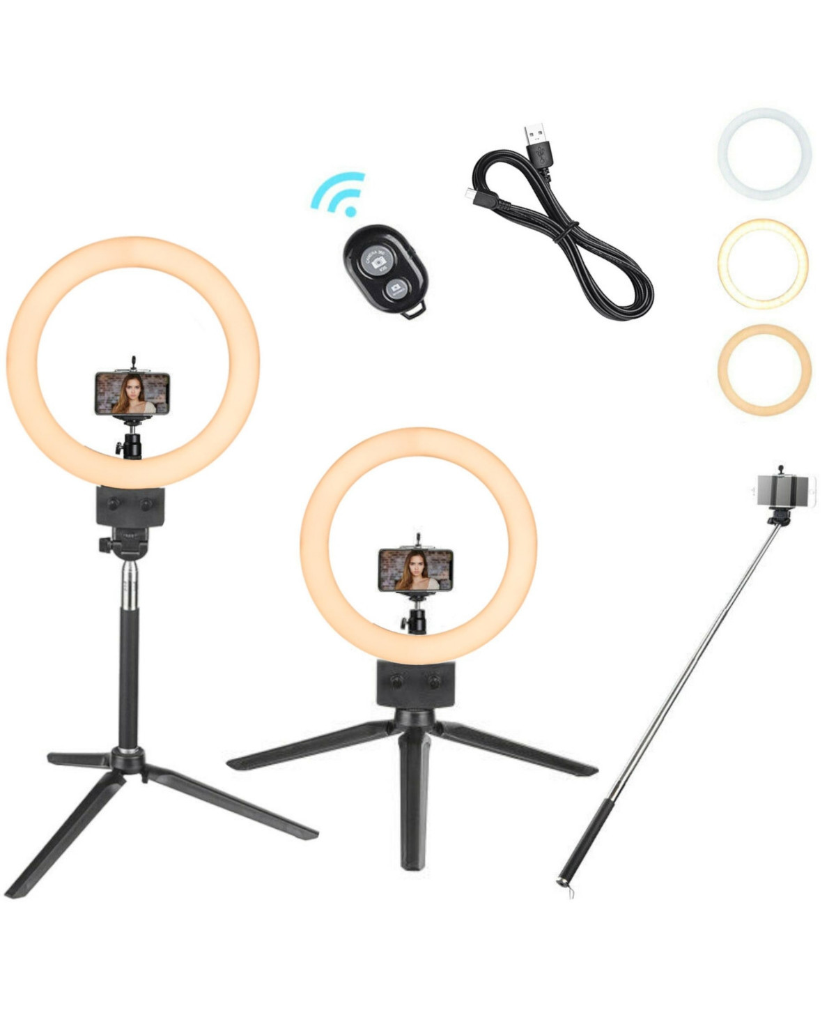 8" Dimmable Led Ring Light Floor Table Stand Usb with Phone Holder for Makeup Live Stream - Black | Macy's
