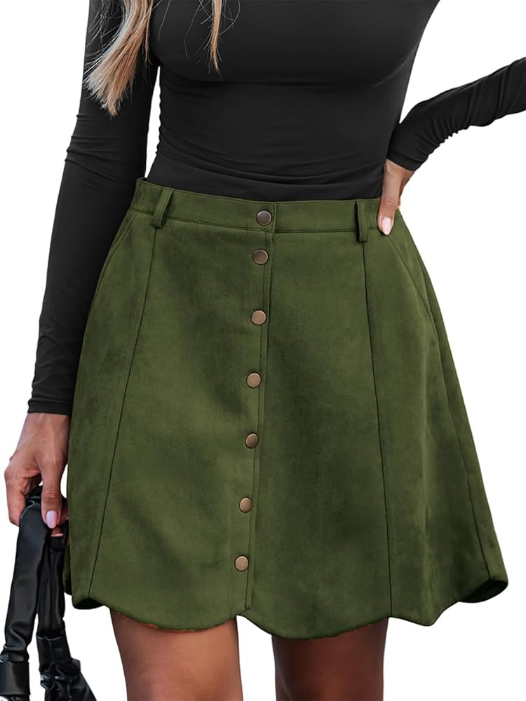 CUPSHE Women Skirt Buttons Pocket Mini Skirts High Waist Petal Hem A-line Casual Fall Winter Vaca... | Amazon (US)