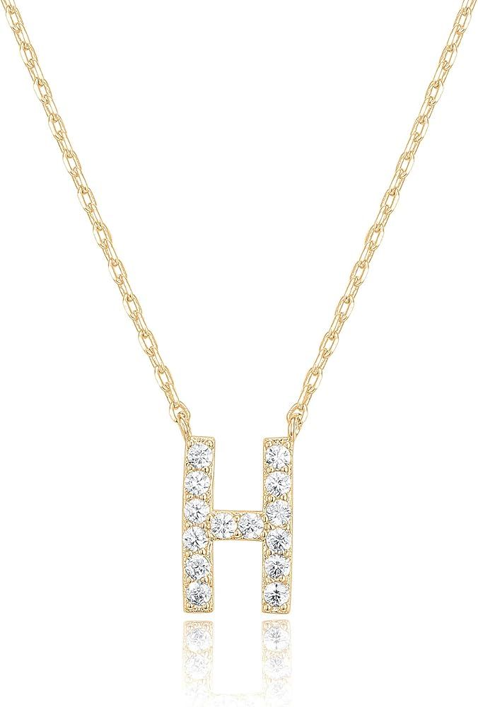 14K Yellow Gold Plated Cubic Zirconia Initial Necklace | Letter Necklaces for Women | Amazon (US)