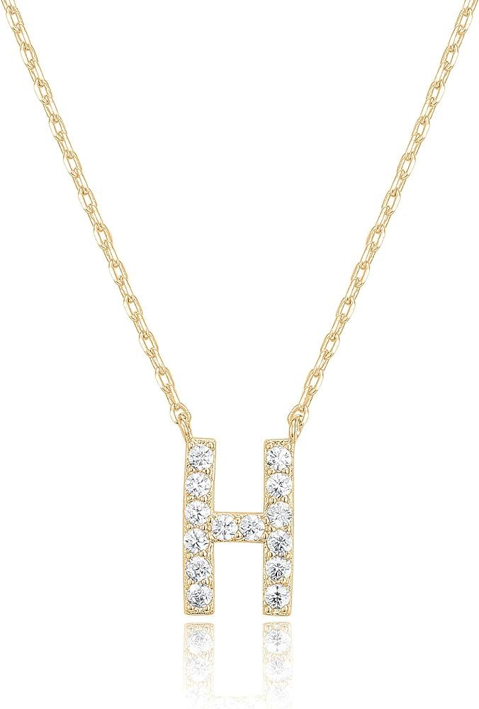 14K Yellow Gold Plated Cubic Zirconia Initial Necklace | Letter Necklaces for Women | Amazon (US)