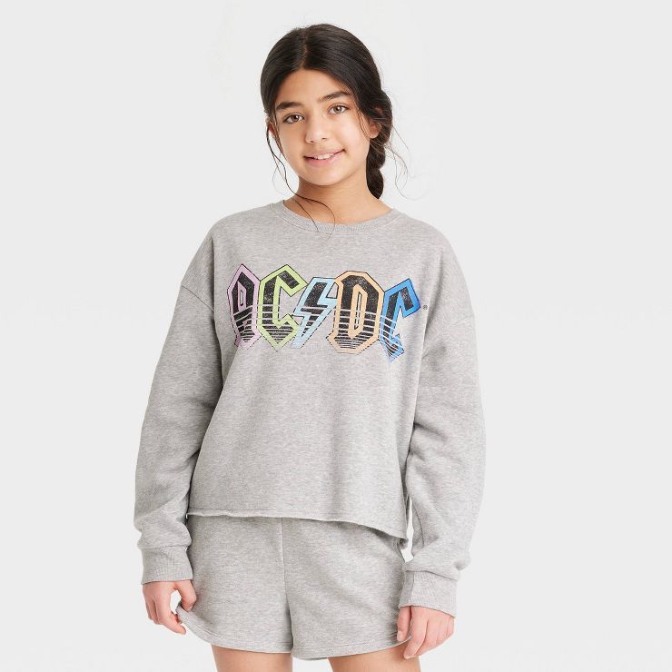 Girls' AC/DC Cropped Crewneck Sweatshirt - art class™ Gray | Target