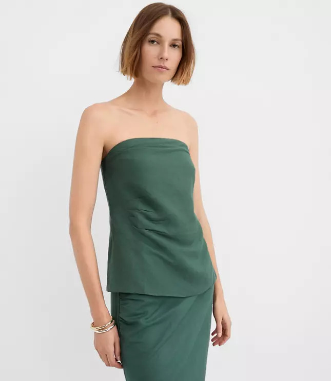 Ruched Linen Blend Strapless Top | LOFT