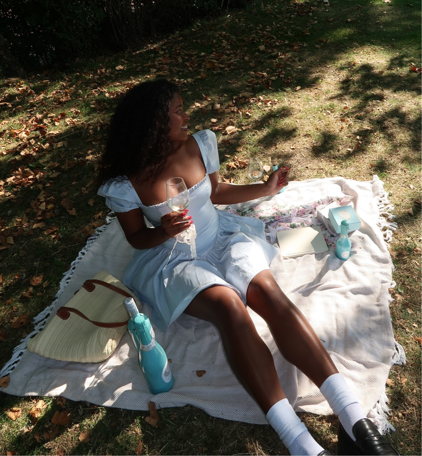 Blue removable corset dress from house of cb + black loafer outfit for pre-fall in London, puff sleeve dress, corset dress, mini dress 

#LTKstyletip #LTKSeasonal #LTKHoliday