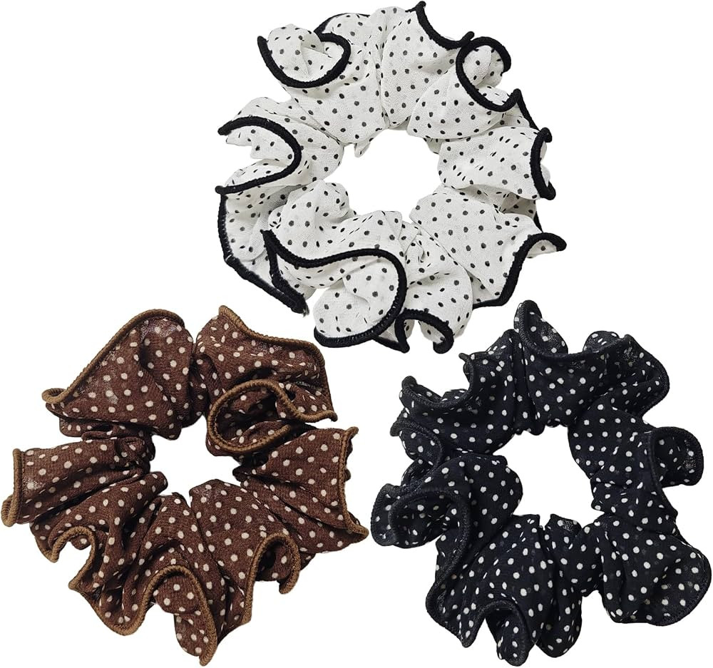 3 Pack Polka Dot Ruffled Chiffon Scrunchie, Spring Summer Small Scrunchies for Buns Ponytails Bra... | Amazon (US)