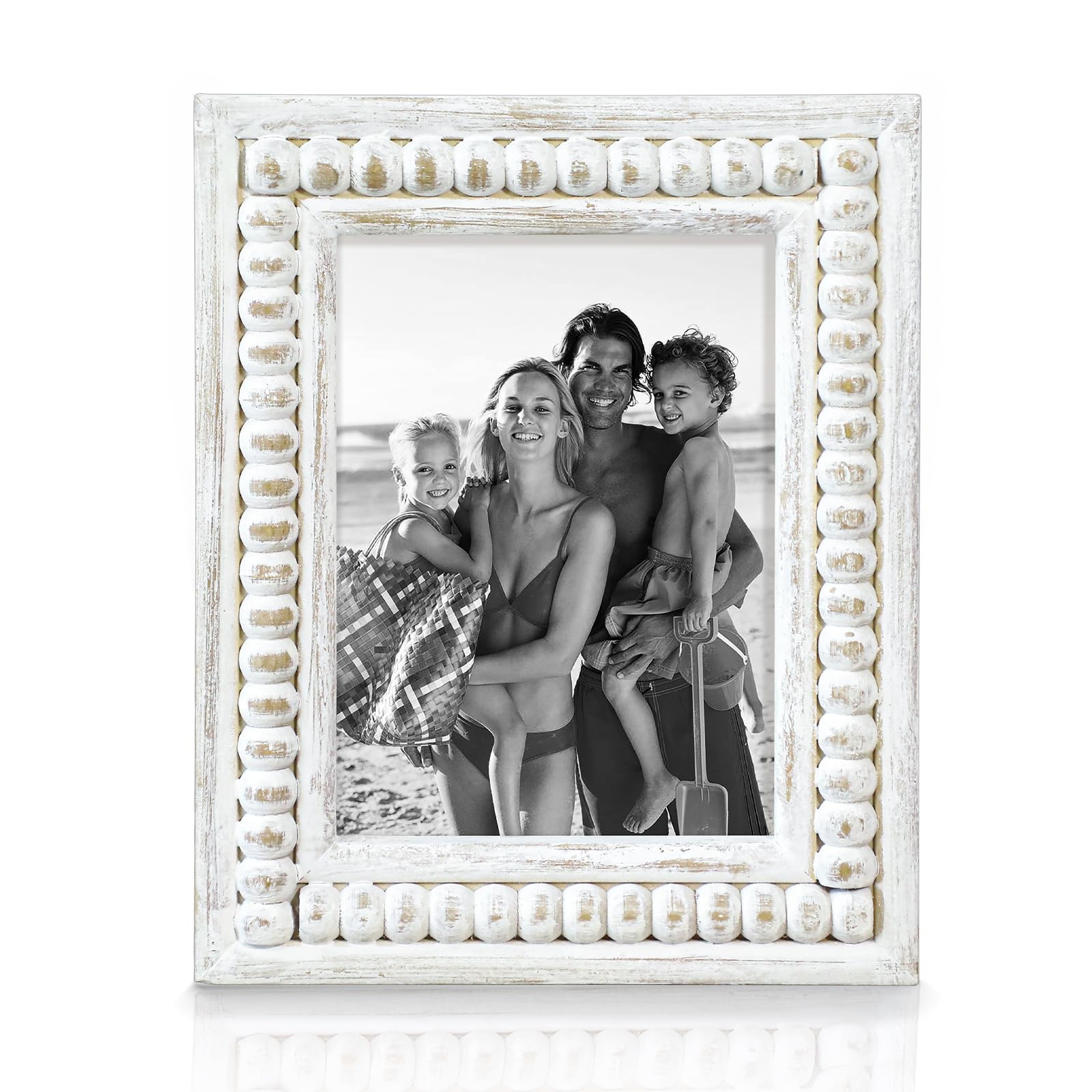 Whitewashed Wood Beaded 5x7 Picture Frame - Farmhouse Style Rustic Photo Frame, Boho Picture Fram... | Amazon (US)