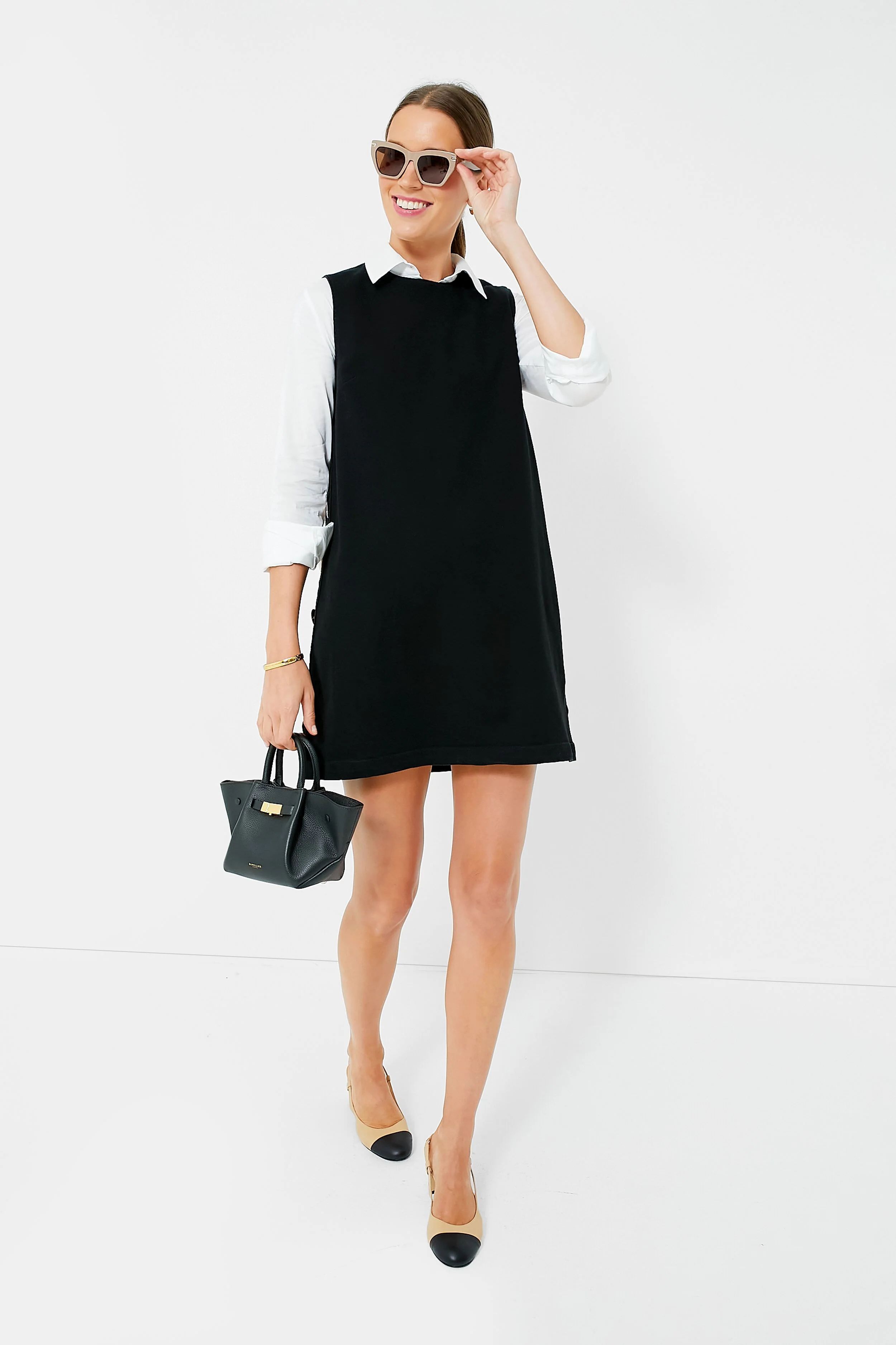 Black Bitsy Twill Mini Swing Dress | Tuckernuck (US)
