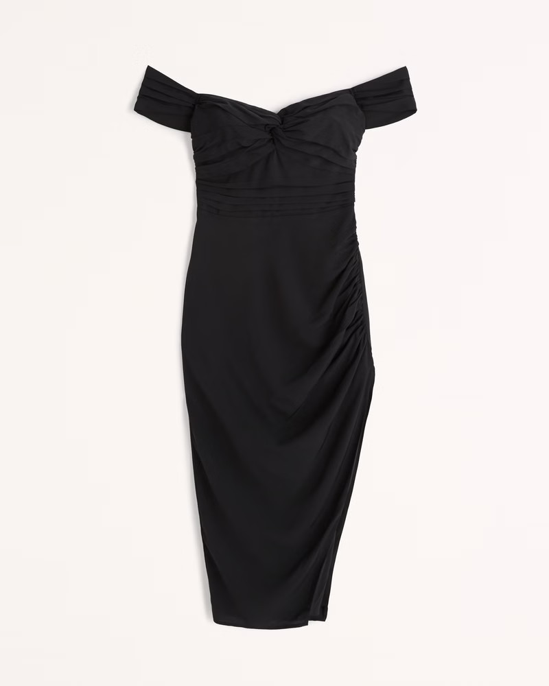 Off-The-Shoulder Ruched Midi Dress | Abercrombie & Fitch (US)