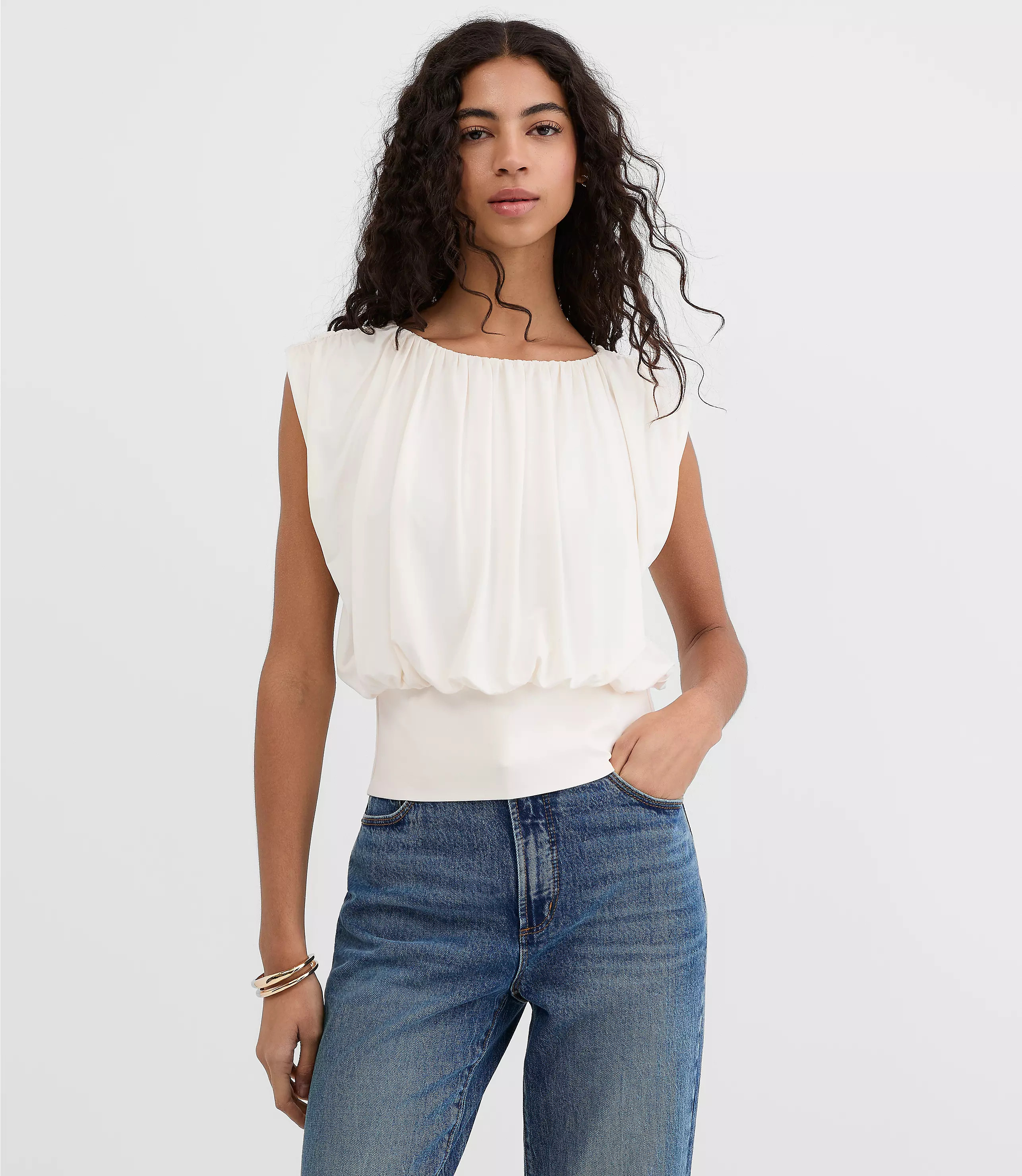 Pleated Banded Hem Top | LOFT