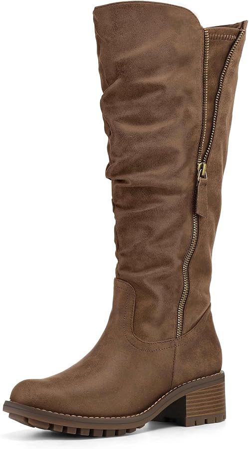 mysoft Women's Knee High Boots Side Zipper Lug Sole 2 Inch Stacked Chunky Heel Boots | Amazon (US)