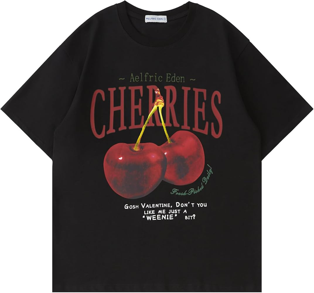 Aelfric Eden Oversized Graphic Tees Unisex Cherries Print T Shirts Casual Summer Short Sleeve Top... | Amazon (US)