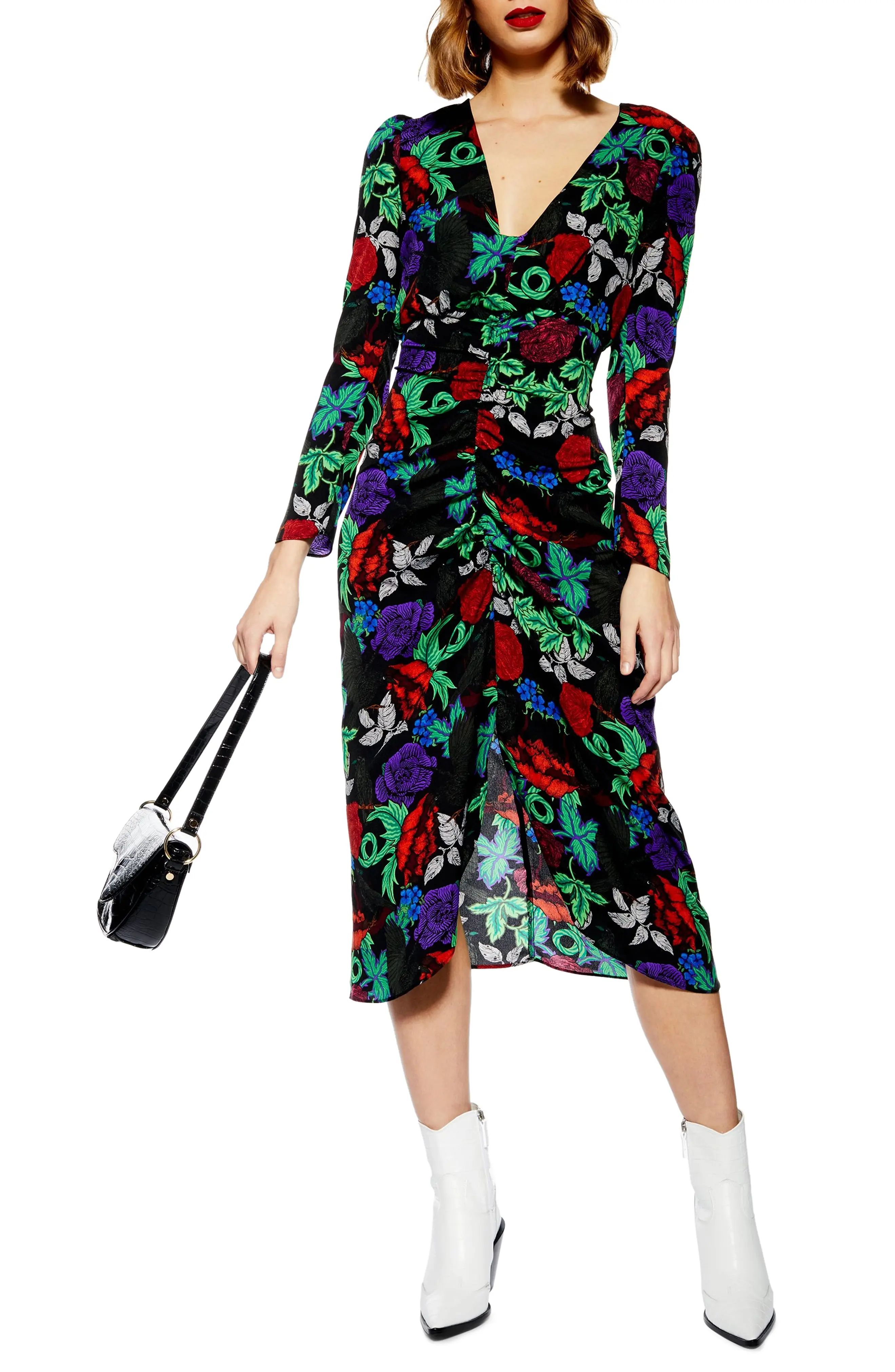 Topshop Raven Floral Midi Dress | Nordstrom