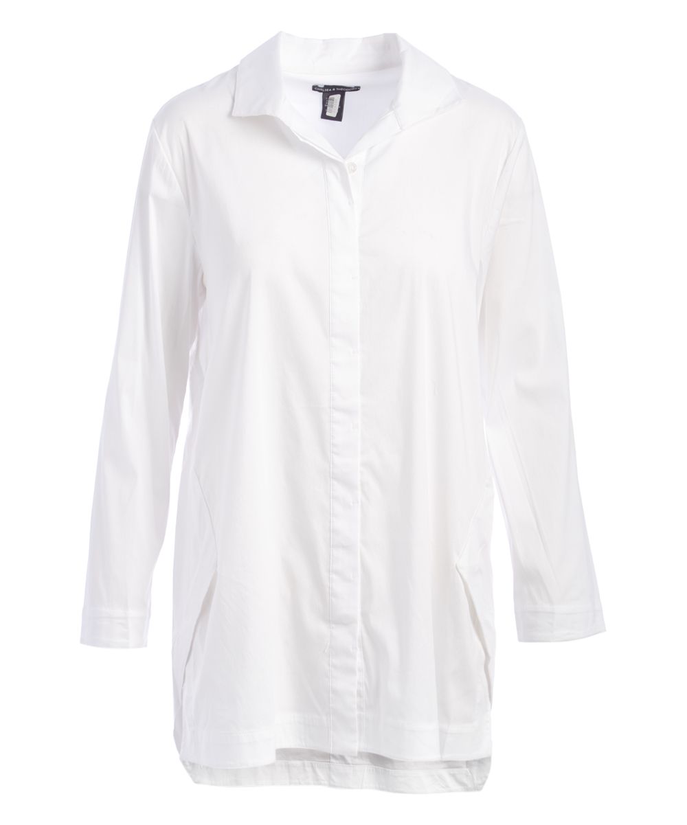 Chelsea & Theodore Women's Tunics WHITE - White Button-Up - Women | Zulily