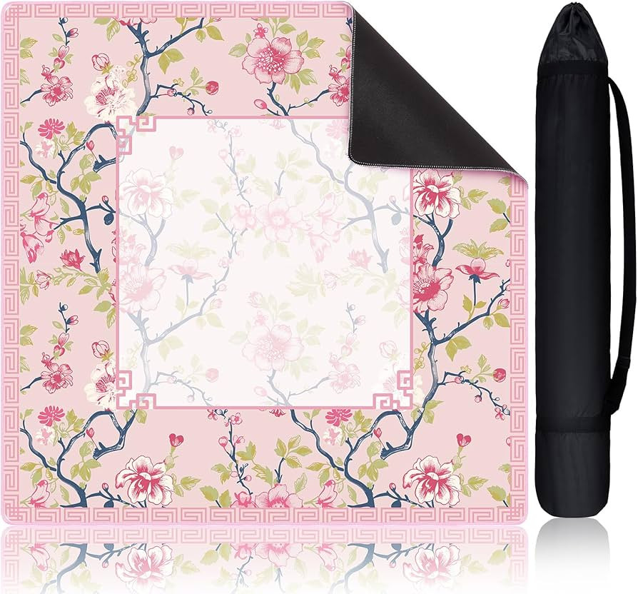 Chinoiserie Mahjong Mat with 1 Carrying Bag 31.5 x 31.5 Pink and White Rubber Anti Slip and Noise... | Amazon (US)