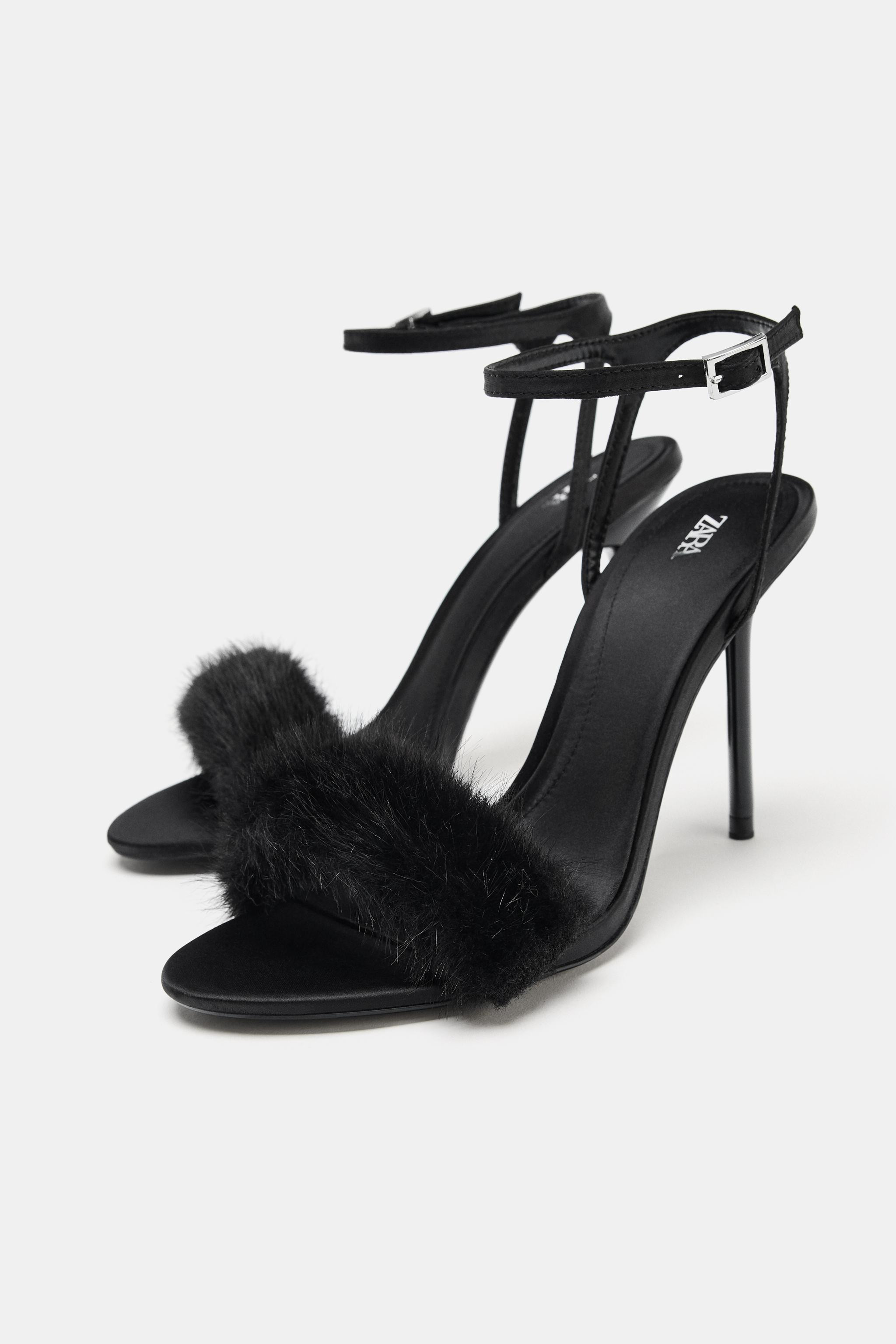 FAUX FUR STRAP HIGH-HEEL SANDALS | Zara UK