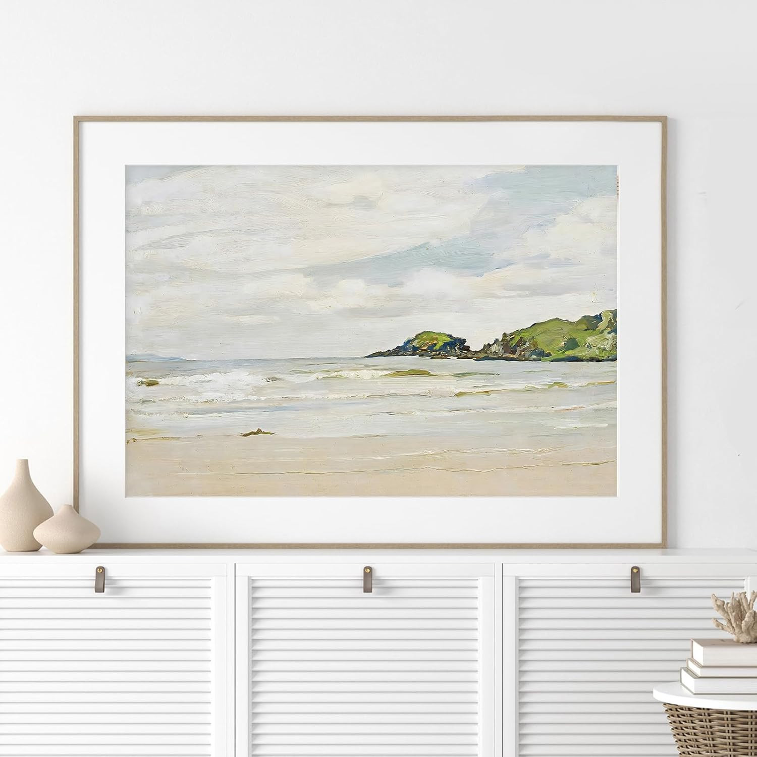 Vintage Coastal Farmhouse Wall Art - Beach Painting Prints & Posters for Living Room - Boho Neutr... | Amazon (US)