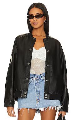 Free People Wild Rose Faux Leather Bomber in Black from Revolve.com | Revolve Clothing (Global)