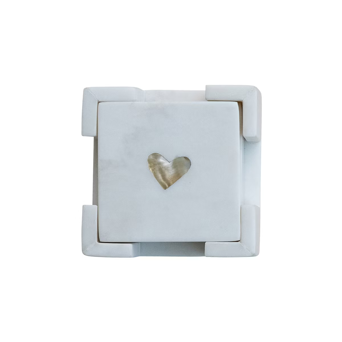 Storied Home Marble Coasters with Heart Shaped Mother of Pearl Inlay, White and Natural | Target