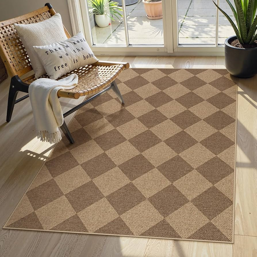 Lahome Checkered Easy Jute Indoor Outdoor Rug, 3x5 Washable Nature Rug for Entryway Living Room I... | Amazon (US)
