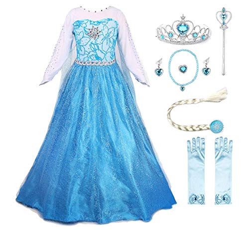 JerrisApparel Princess Dress Queen Costume Cosplay Dress Up with Accessories (5-6, Blue with Acce... | Amazon (US)