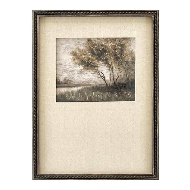 Glass Framed Riverbank Sketch Single Matted Wall Art, 24x18 | At Home