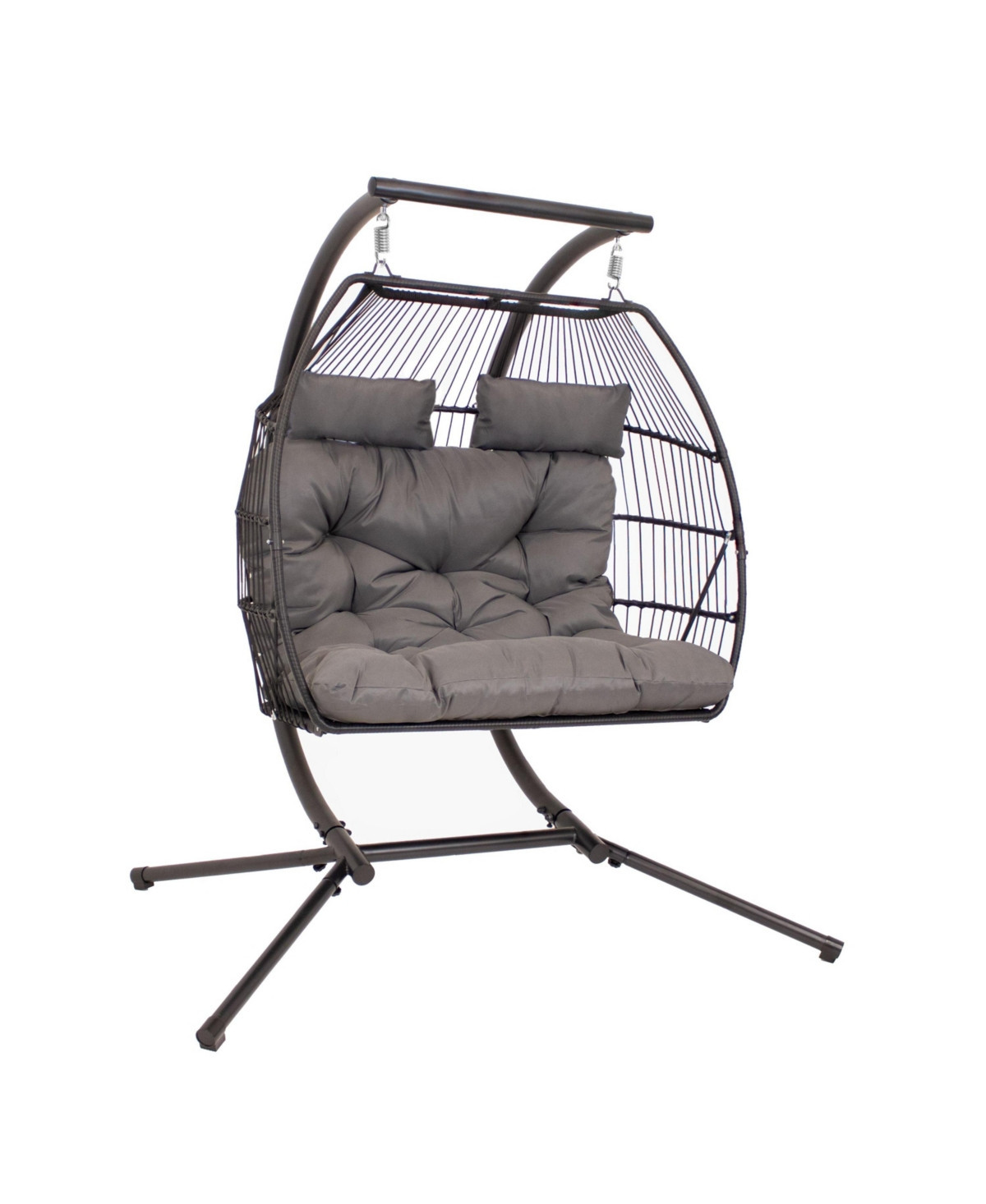 Andrei Double Hanging Egg Chair with Stand - 2-Person Outdoor Egg Chair - Includes Steel Stand and Cushion - Dark Gray - Dark gray | Macy's