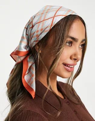 ASOS DESIGN polysatin medium headscarf in check print in multi - MULTI | ASOS (Global)