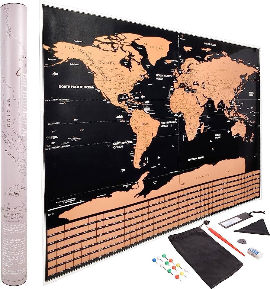 Scratch Off World Map Poster - Gold and Black with All U.S. States and Countries Outlined - Inclu... | Amazon (US)