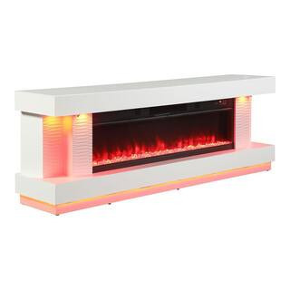 Sherwan White TV Stand Fits TV's up to 65 in. with Electric Fireplace and Programmable Thermostat Display | The Home Depot