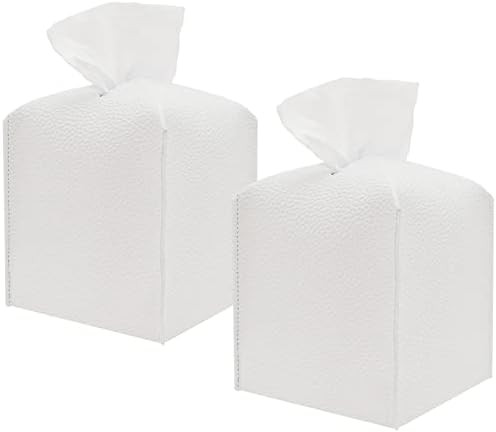 Tissue Box Cover Square, 2 PCS PU Leather Tissue Box Holder, Modern Decorative White Tissue Holde... | Amazon (US)
