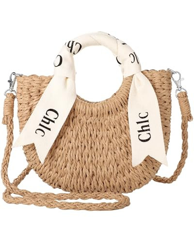 Loiyadn Straw Bag - Cute Woven Straw Purse, Bags for Women Vacation & Daily Use, Handbag or Crossbody Portable Straps Purse with Ribbon | Amazon (US)