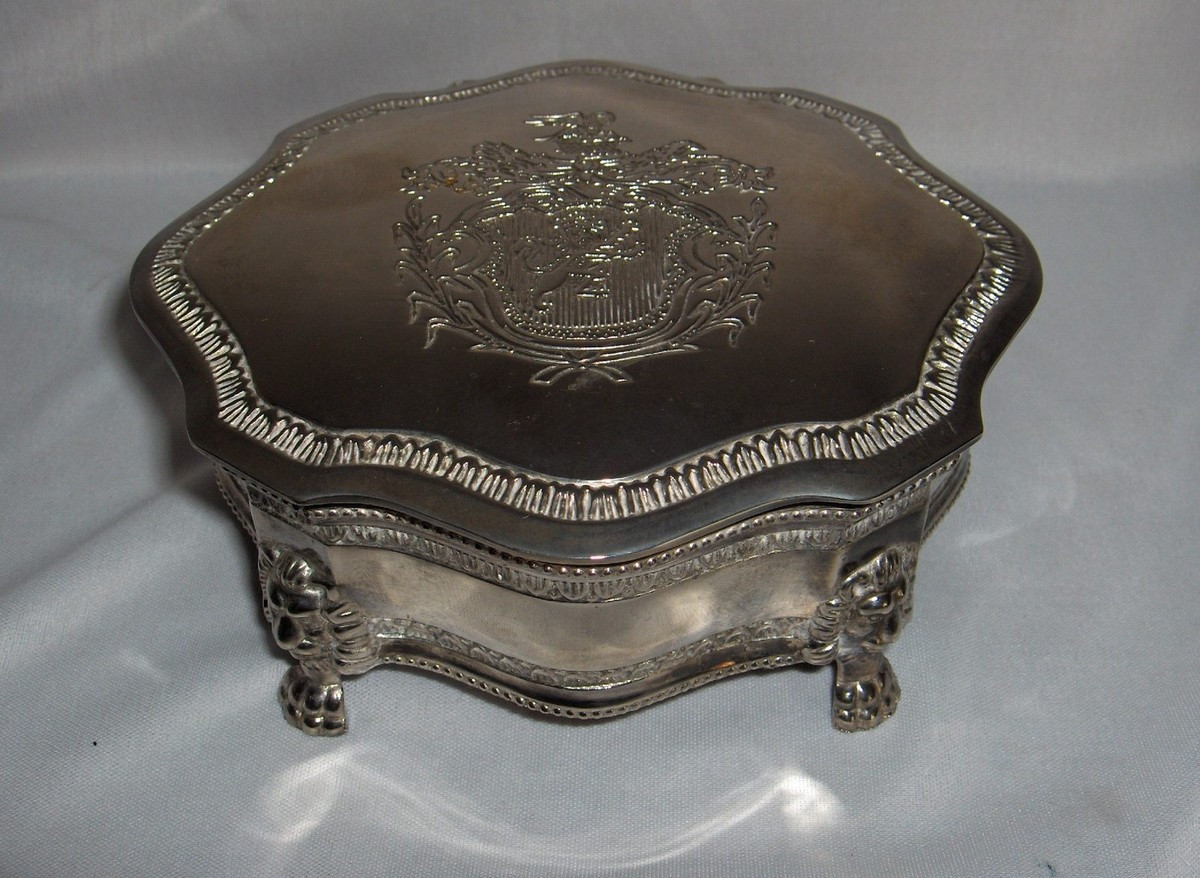 Vintage Silver Plate Hinged Jewelry Trinket Box Lion Crest & Feet NICE | eBay | eBay US
