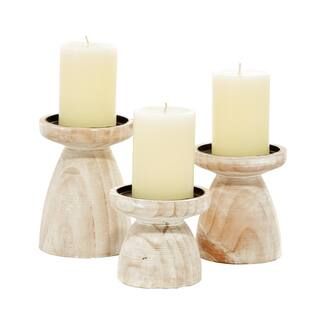 Litton Lane Brown Wood Candle Holder (Set of 3)-39722 - The Home Depot | The Home Depot