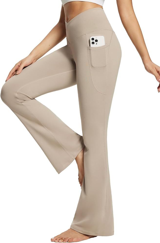 BALEAF Women's Flare Leggings, Trendy Crossover Yoga Pants, High Waist Casual Workout Bell Bottom... | Amazon (US)