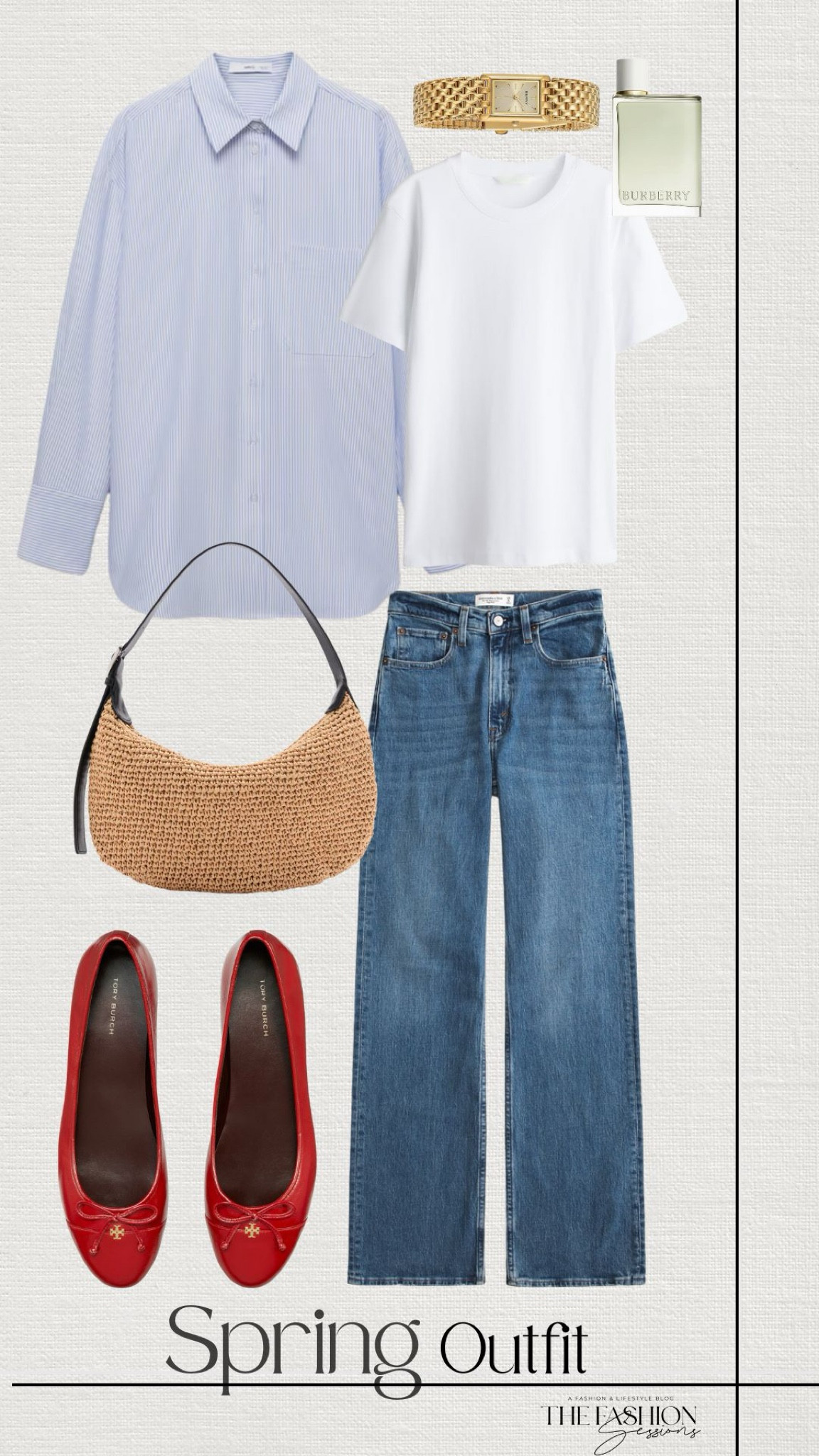 Spring Outfit | Striped Button Down | White T Shirt | Denim Jeans | Woven Bag | Ballet Flats | 

#LTKStyleTip #LTKShoeCrush #LTKSeasonal